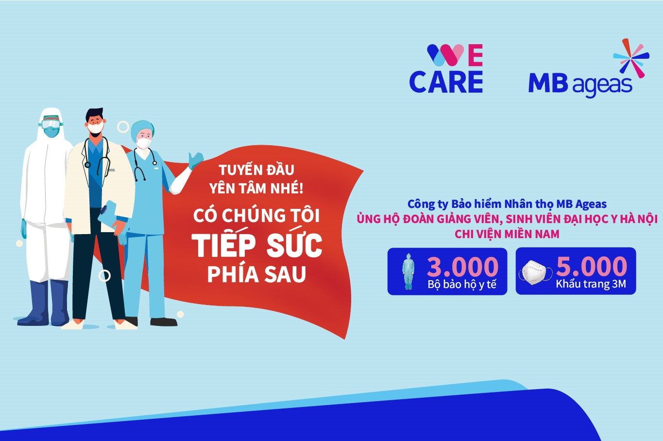 MB Ageas Life ủng hộ 3.000 bộ đồ bảo hộ y tế, 5.000 khẩu trang 3M cho đội ngũ y tế tuyến đầu chống dịch Covid-19